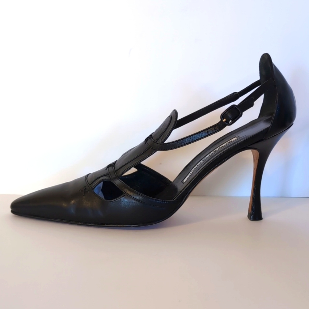 MANOLO BLAHNIK Vintage heels black leather pointed toe pumps 9.5 - Picture 5 of 10